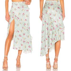 Majorelle Skirt Midi Asymmetrical Slit Green Floral Cottagecore Medium